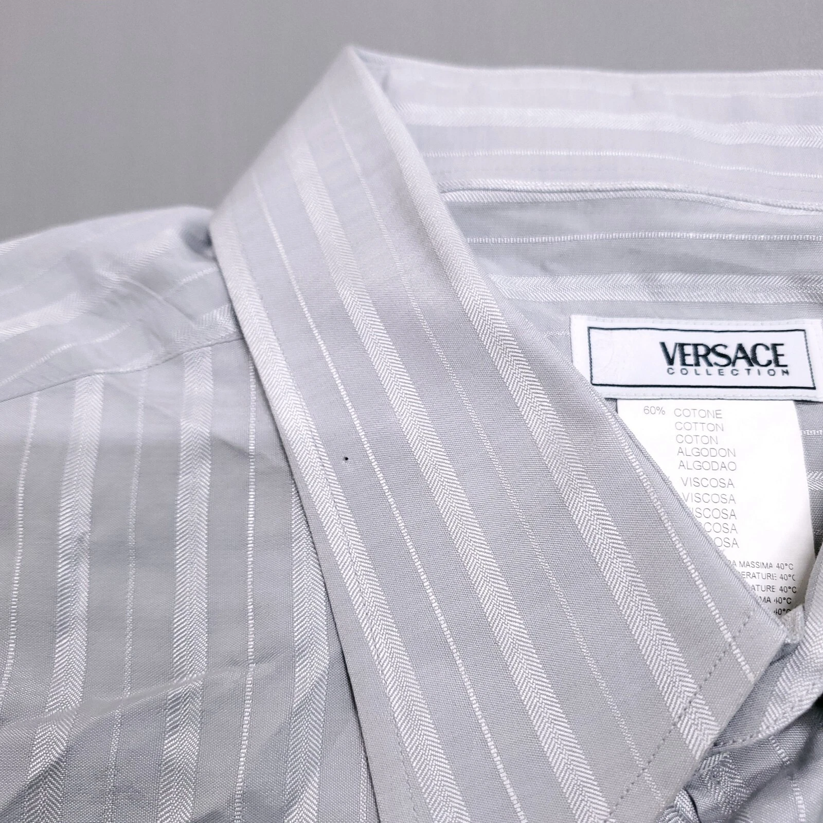 Versace Collezione Abito Camicia Uomo Tg 19 47 Grigio Argento Polsino Francese Bottoni