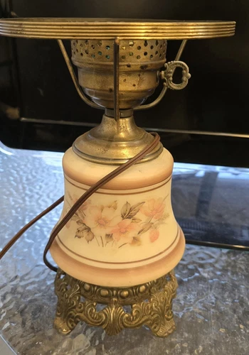 Gone with the Wind Hurricane Parlor Lamp Pink Milk Glass 3 Way Vintage NO TOP