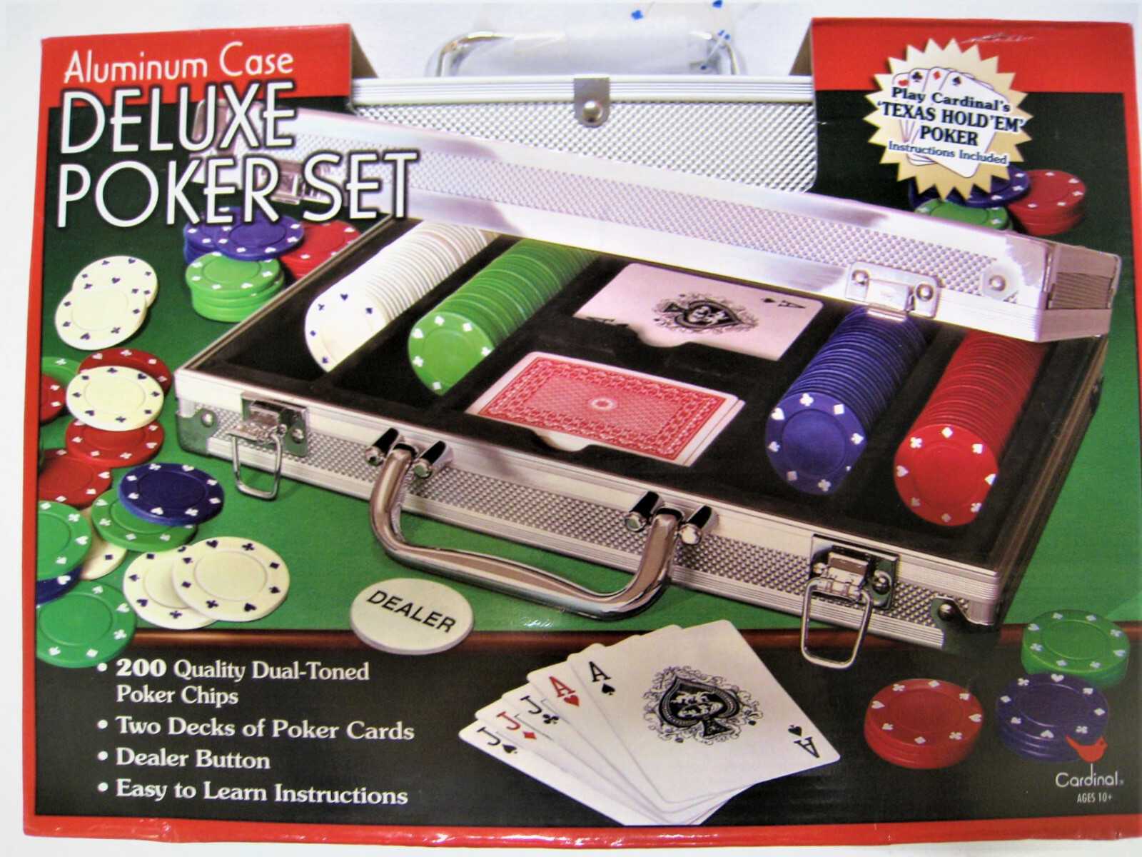 2005 DELUXE POKER SET ALUMINUM CASE 200 DUAL TONED POKER CHIPS AND