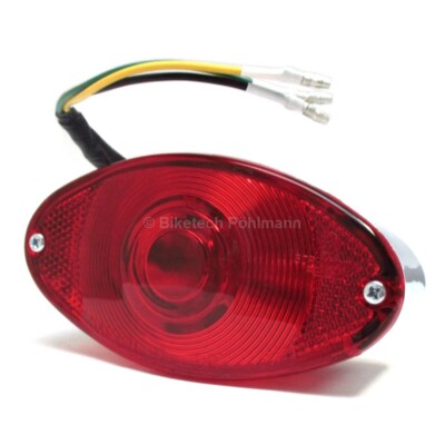 Rücklicht mit Kennzeichenbeleuchtung Cat Eye Oval Chrom Glas rot E-geprüft
