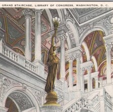 Grand Staircase Library of Congress Wash., DC 1920s Vintage Postcard Unposted