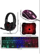 BUNDLE - Gaming Keyboard Mouse Headset Combo,USB Wired Crack Backlit Keyboard