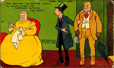 Comic: Tom Browne. Betrunken bringt Freund nach Hause. Posted 1913. 