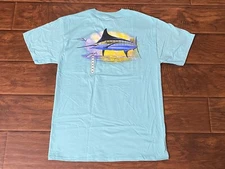 Guy Harvey Aftco Mens Marlin Fish Pocket Turquoise Pocket T-Shirt NWT Size M