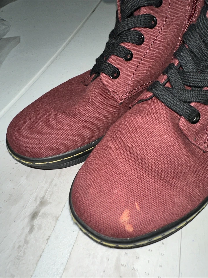 Botas de combate Dr. Martens Battersea para mujer talla 6 granate lona media pantorrilla con cordones  Foto 3 de 4