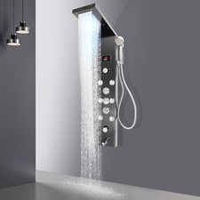 LED Stainless Steel Rain Shower Panel Tower Faucet Massage System Jets Fixture
