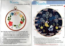 Lot of 2 Kissbuty Embroidery Starter Kits with Framing Hoops Printed Canvas