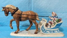 Retired Hagen Renaker Specialty Horse Drawn Sleigh at Christmas