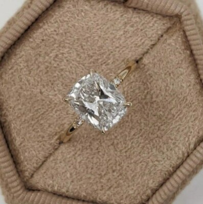 2.70 CT Cushion Cut Moissanite Lab Create 10K Yellow Gold Unique Engagement Ring