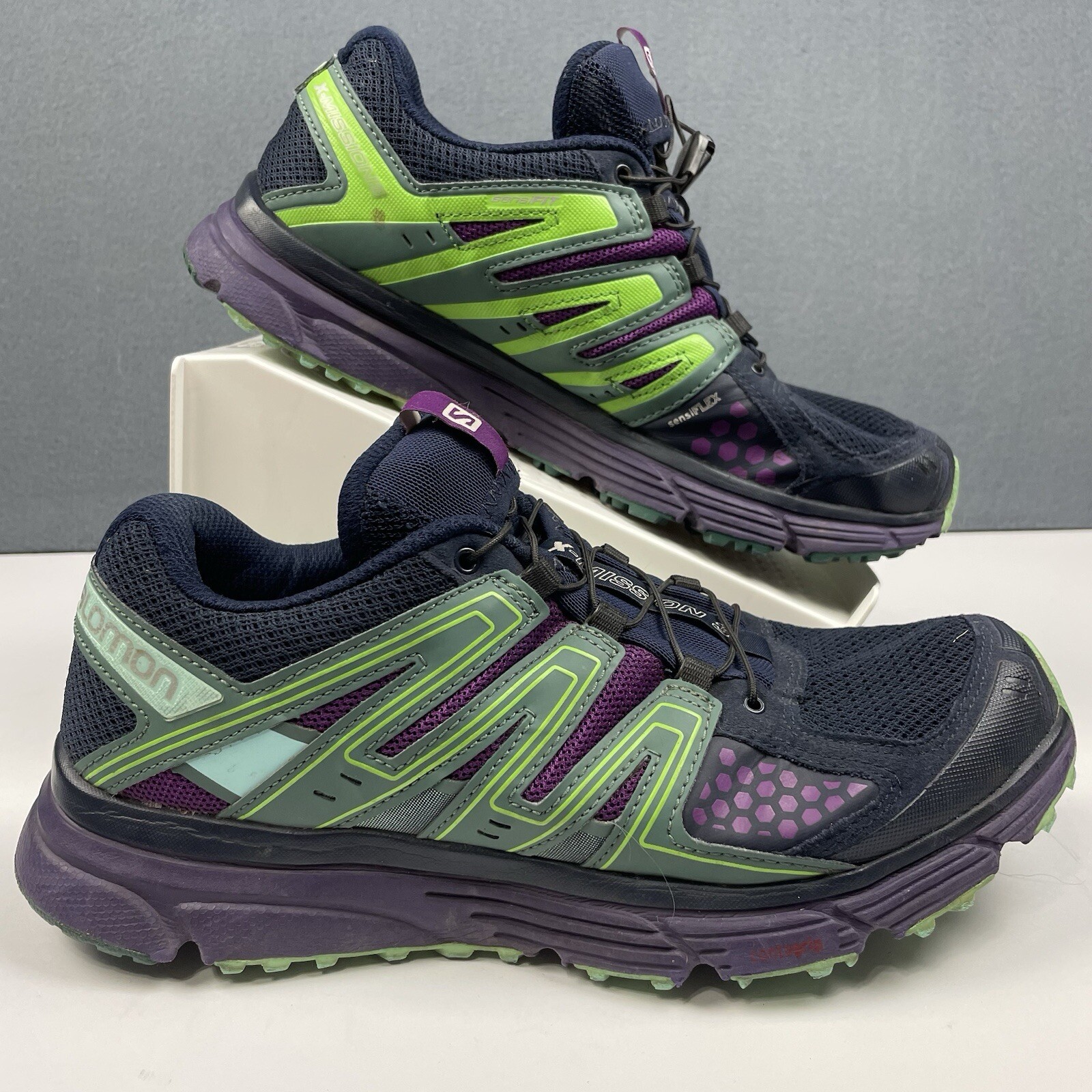 Scarpe da corsa Salomon X Mission 3 blu viola verde acqua trail donna taglia 9