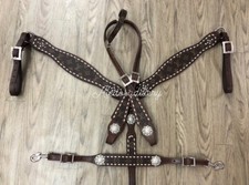 Western Brown Leather Set of One Ear Headstall and Breast collar