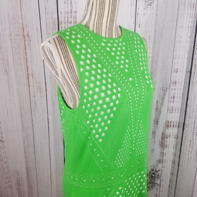 Karen Millen Dress Pointelle Lace Fitted Knit Size XL Bright Green New NWT  | eBay