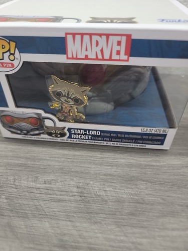 Marvel, Star Lord Ceramic Mug & Rocket Enamel Pin, POP! Funko New - Picture 2 of 5