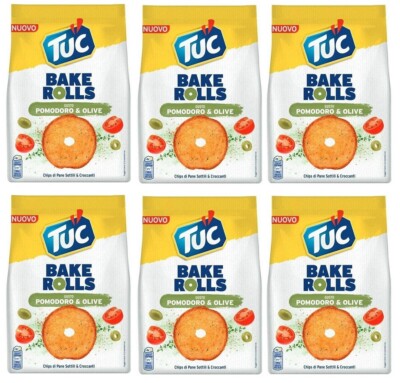 6x Tuc Bake Rolls Dünne und Knusprige Brotchips Tomaten-Oliven-Geschmack 150g
