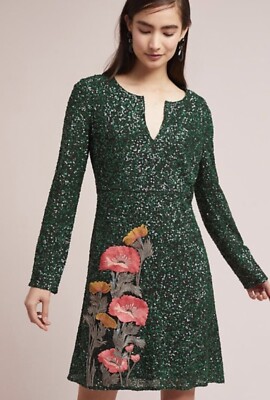 Anthropologie Calliope Party-Hochzeitskleid mit Pailletten, grün/oliv Größe: 8 UK