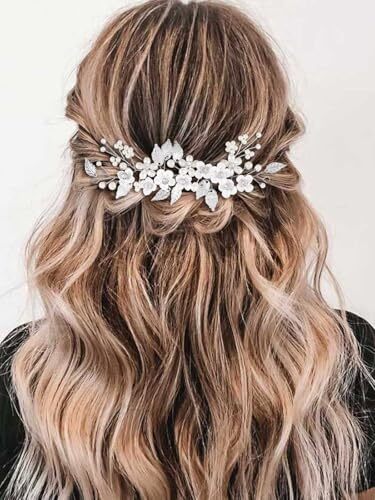Flower Bride Wedding Hair Vine Silver Pearl Bridal Headpiece Floral Leaf Hair