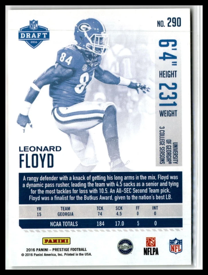Leonard Floyd 2016 Panini Prestige #290 RC Rookie Chicago Bears - Image 2 of 2