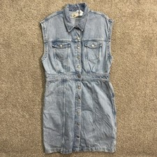 Madewell Denim Jean Dress Sleeveless Button Up Waist Cinched Light Wash Size 16