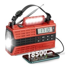 Emergency Crank Radio - 4400mAh Solar Hand Crank Radio - AM/FM/NOAA Weather Red