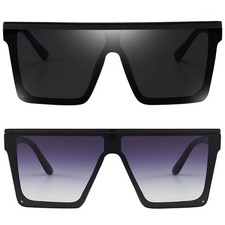 Square Oversized Sunglasses for Women Men Fashion Flat Top Big Black Frame Sh...