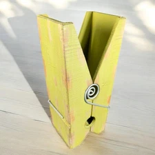 Primitive Style Green Oversize Wood Clothespin Note Bill Holder Decorative Pin