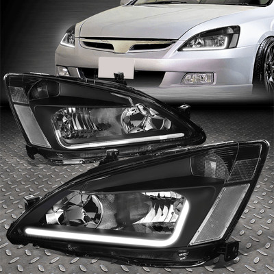 [LED DRL]FOR 2003-2007 HONDA ACCORD BLACK HOUSING CLEAR SIDE HEADLIGHT/LAMP SET