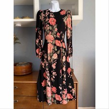 Reformation Luanne Midi Dress Louise Floral Black Pink Puff Sleeve Size 6