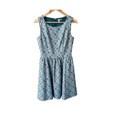 Halogen Dress Teal Geometric Diamond Jacquard Fit Flare Pockets Preppy Wedding 6