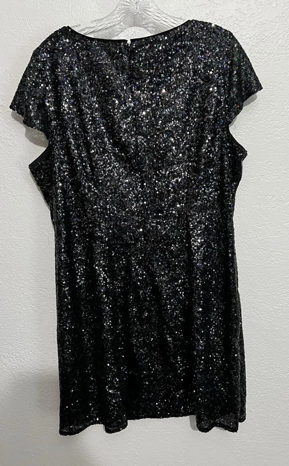 Vestido recto ANA XL negro colorido lentejuelas brillante manga corta fiesta cóctel LBD Foto 3 de 4