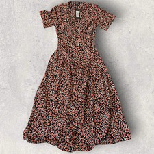 New Nastygal Dress Fit and Flare Red Floral Midi Dress - Size 4