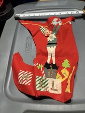 Vtg 1950s MCM Felt Christmas Stocking Pixies Elf Elves Japan Noel