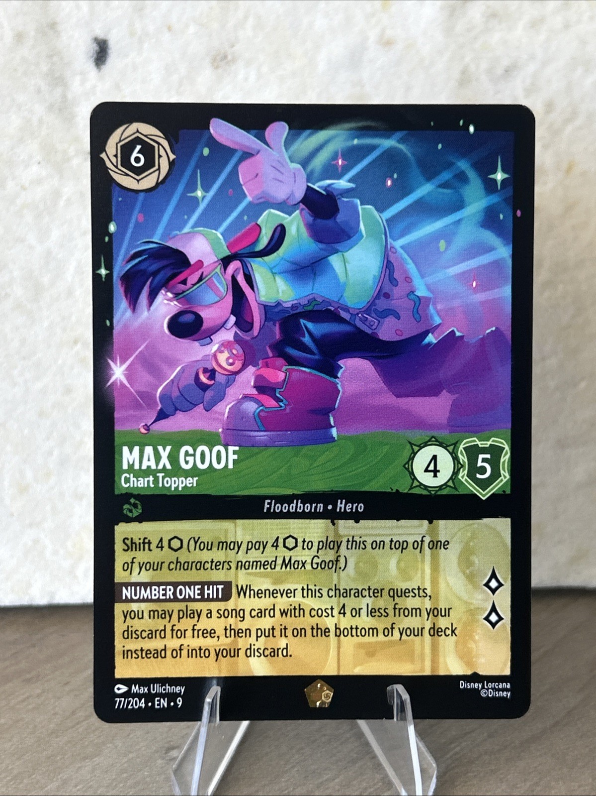 Disney Lorcana TCG Max Goof Chart Topper Legendary Regular Card 77/204 Fabled