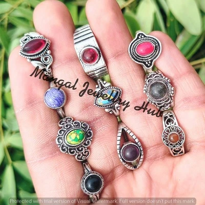 Lot de bagues plaquées argent sterling 925 Wow grenat et pierres précieuses m... - Photo 1/4