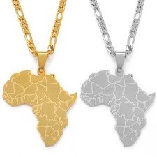 Africa Map Pendant Necklace in Gold or Silver   Ethnic Statement Jewelry U250245
