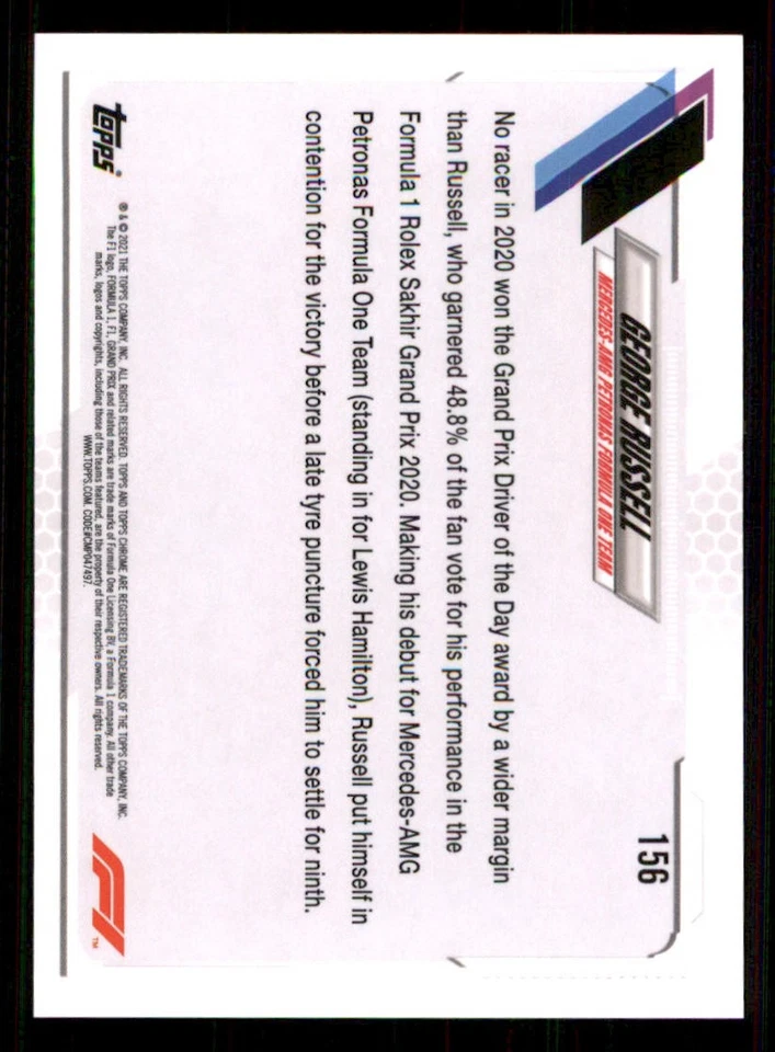 2021 Topps Chrome Formula 1 #156 George Russell/Driver of the Day - Image 2 of 2