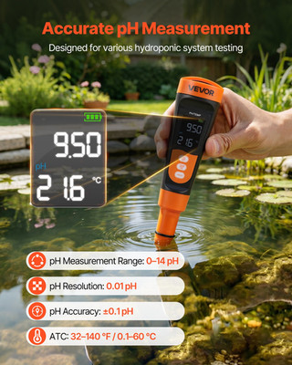Digital pH Meter 0-14 Range IP68 Waterproof Tester for Water Hydroponics