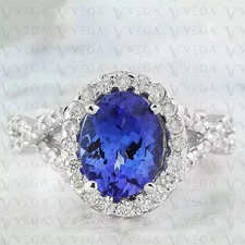 4.28 Ct Oval Natural Tanzanite  Diamond Wedding Ring 100 14k SOLID White Gold
