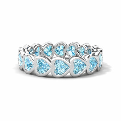 Sterling Silver 925 Aquamarine Heart Shape 4.00mm Full Eternity Band Ring
