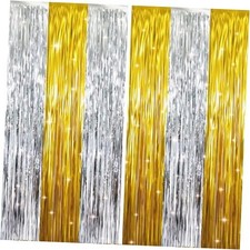 6.4 ft x 8.ft Metallic Tinsel Foil Fringe Curtains Party 2 Gold Silver