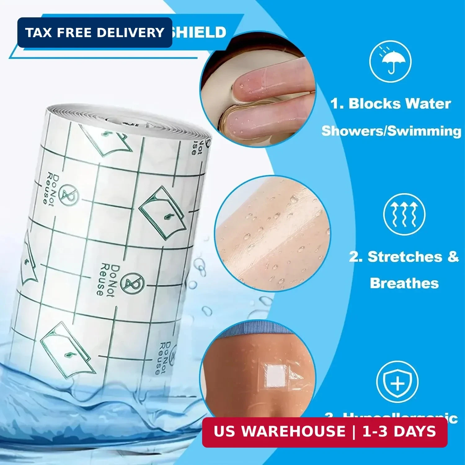 Emalla 9 Rolls Second Skin Tattoo Cover Waterproof Tattoo Aftercare Bandage image 4