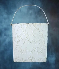 Southern Living Pressed Tin White Wall Pocket Flower Bucket Hangs French 10 x 12
