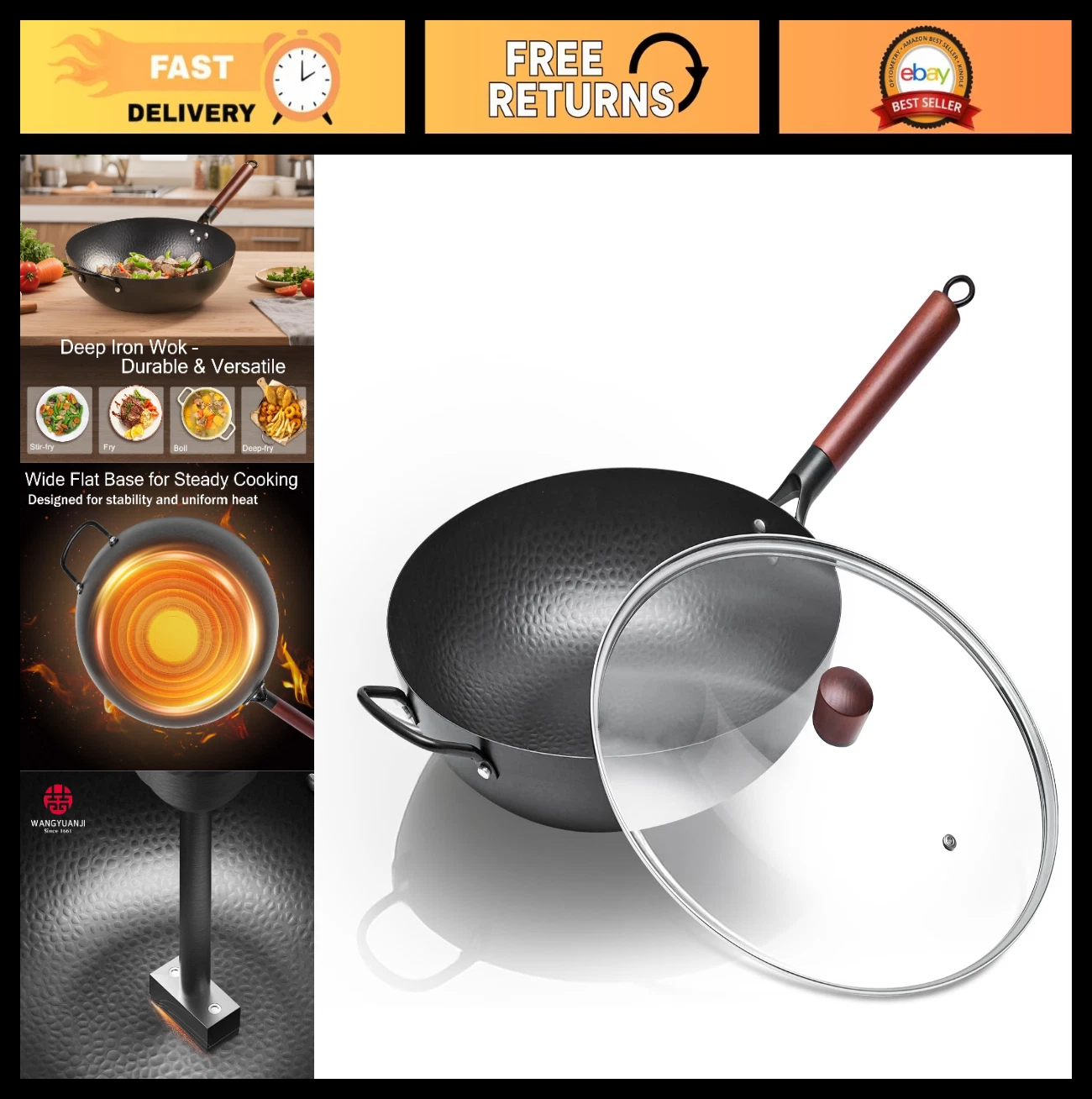 13.4" Hand Hammered Carbon Steel Wok with Lid, Flat Bottom Stir Fry Pan, Detacha
Opens in a new wind