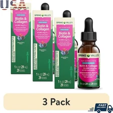 Zero Sugar Biotin Collagen Fast Acting Liquid Hair Skin Nails 15000 mcg 3 Pack