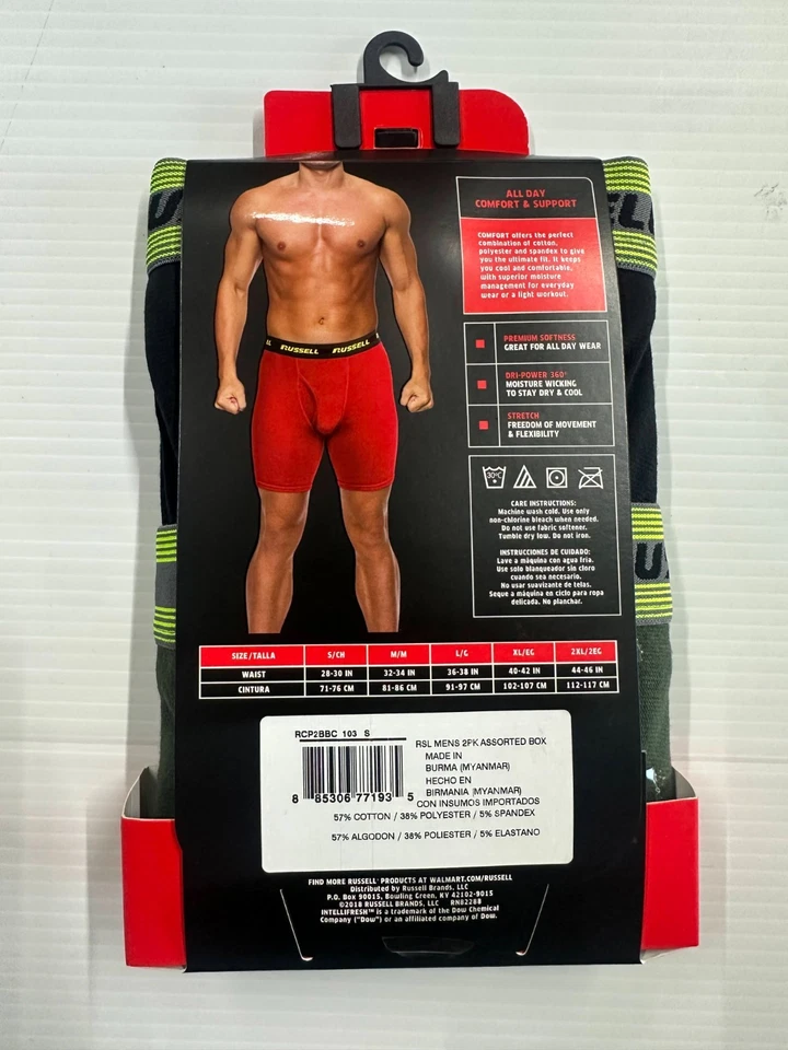 4 pares de calzoncillos boxer Russell Performance Fit verde negro talla pequeña para hombre Foto 4 de 4