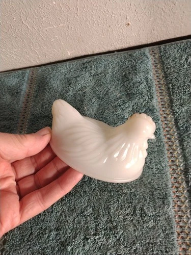 Vtg Milk Glass Hen on Nest Top Hazel Atlas 1950s MCM Mini Covered Dish Chicken