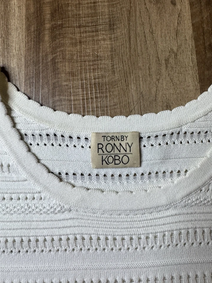 Torn by Ronny Kobo Womens Crop Top Ivory Stretch Knit Mesh Size L - Image 2 of 4