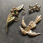 Sterling Silver 925 Lot Brooch U1 Bird Dove Bow Flower Leaf Van Bell Vintage Mom
