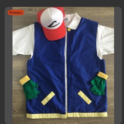 3pc POKEMON TRAINER - ASH KETCHUM - Costume Cosplay ~ jacket Hat & Gloves set