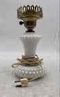Vintage White Milk Glass And Brass Hobnail Corded Electric Table Lamp