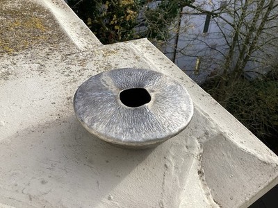 Vintage Stövchen Zinn/Aluminium gehämmert/graviert Handarbeit Unikat